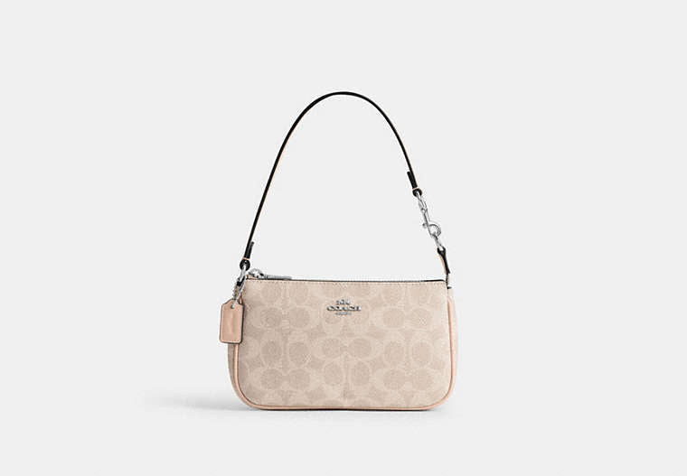 Coach Nolita 19 in Signature Canvas in Silver/Sand/Taupe
