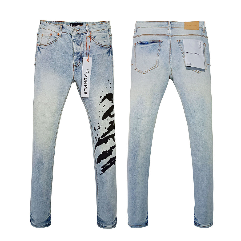 Purple Brand Light Wash Black Graphic Jeans