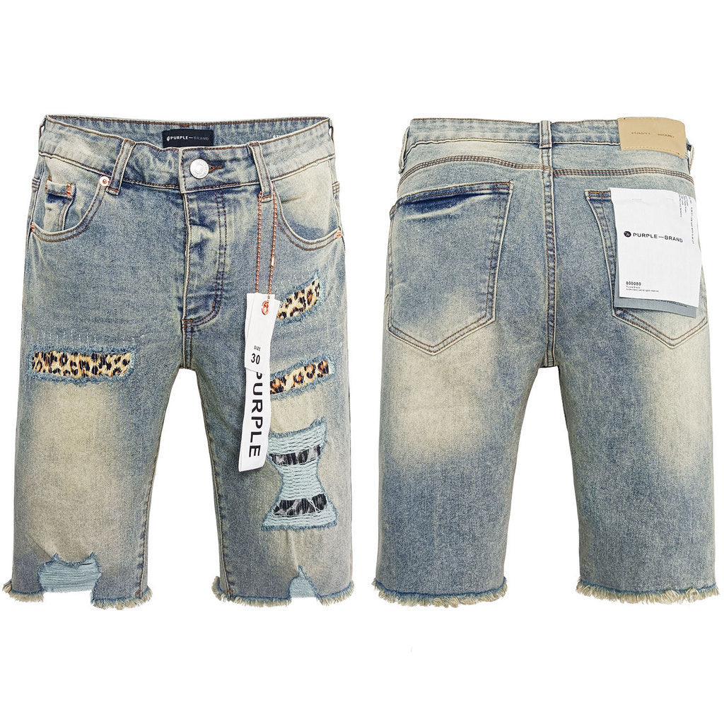Purple Brand Vintage Wash Leopard Patch Shorts