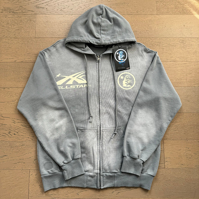 Hellstar Grey Tonal Logo Zip Hoodie