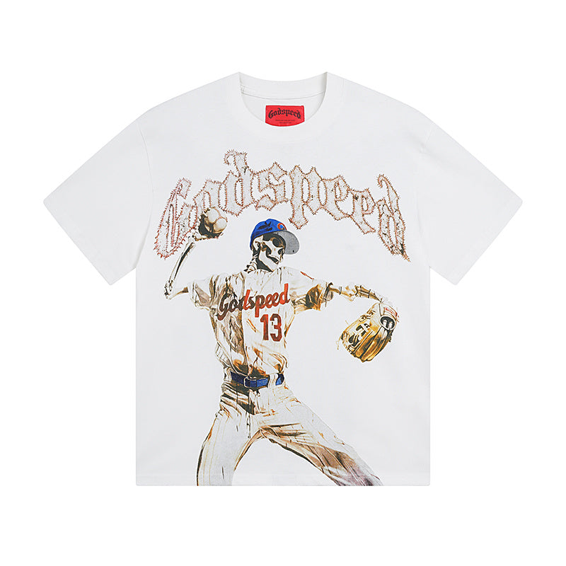 Godspeed Baseball Pitcher Graphic T-Shirt White