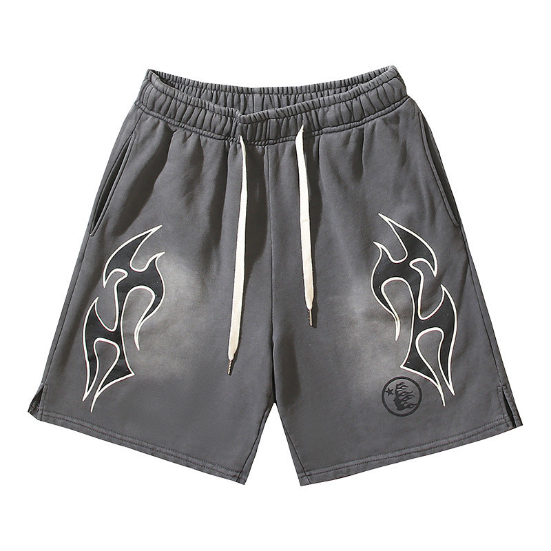 Hellstar Grey Black Flame Logo Shorts