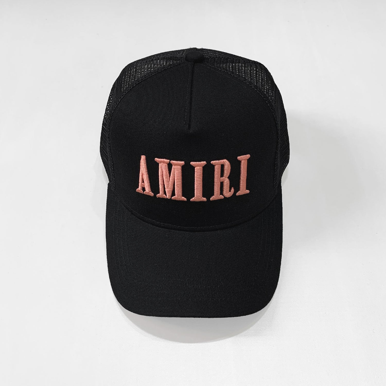 Amiri Black Peach Logo Trucker Hat