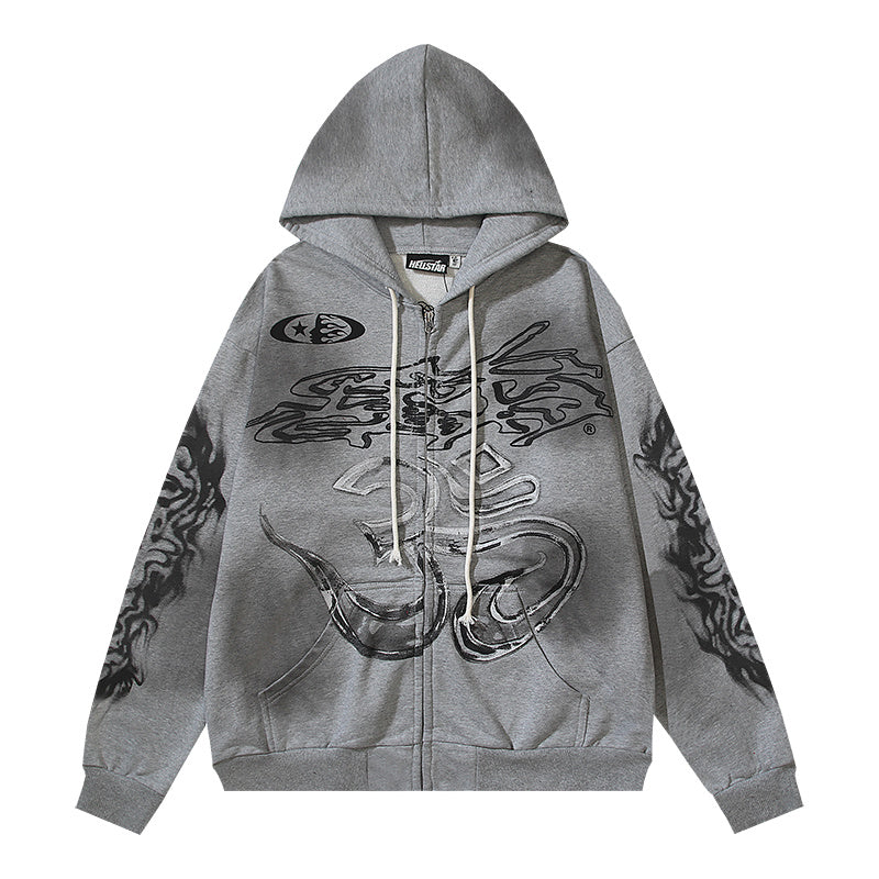 Hellstar Grey Skeleton Zip Hoodie