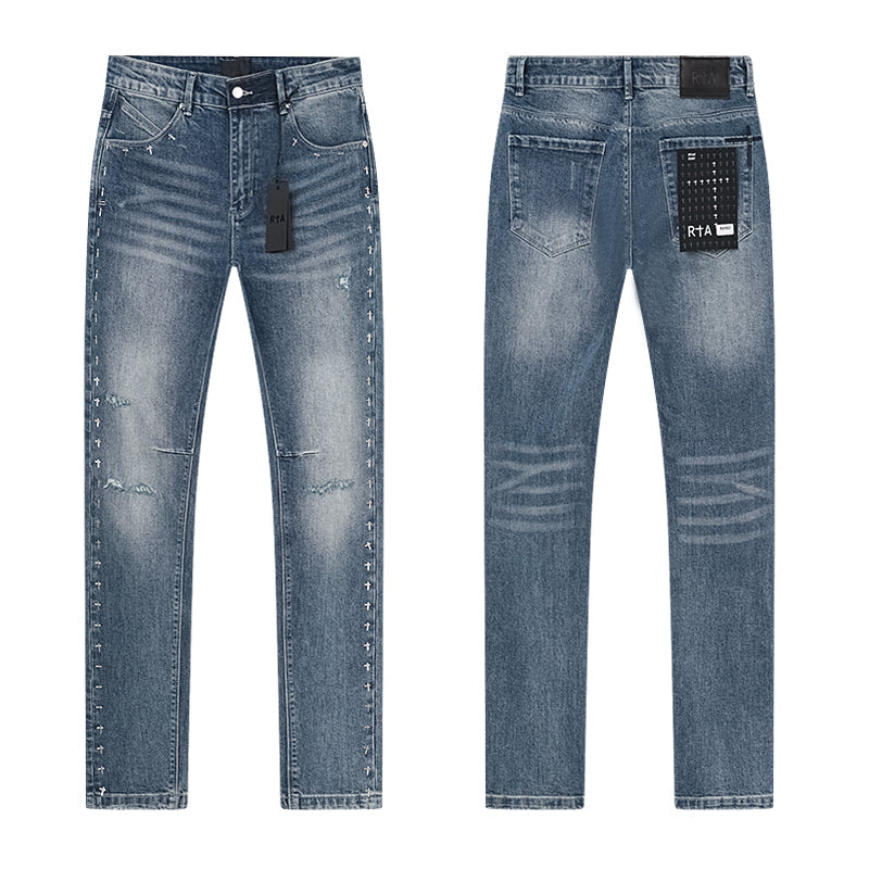 RTA Mid Blue Distressed Cross Jeans