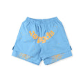 Sp5der Light Blue Orange Logo Paint-Splatter Shorts