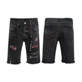 Purple Brand Black Red Distressed Denim Shorts