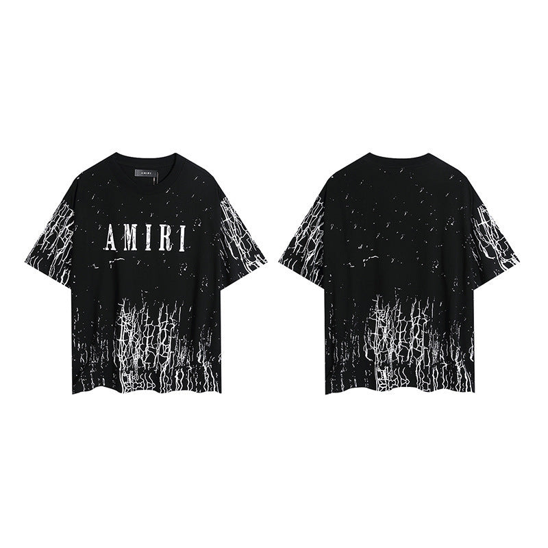 Amiri Black Front and Back Speckled T-Shirt