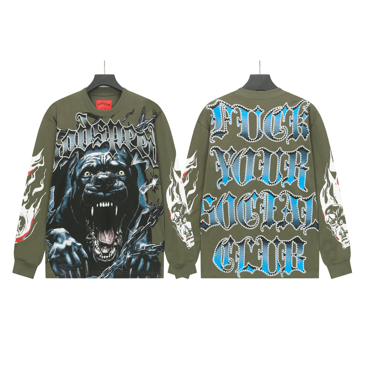 Godspeed Rottweiler Graphic Long Sleeve Shirt Green
