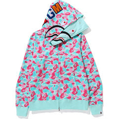BAPE Shark Full-Zip Hoodie Aqua and Pink Camo