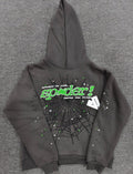 Sp5der Charcoal Neon Green Web Hoodie
