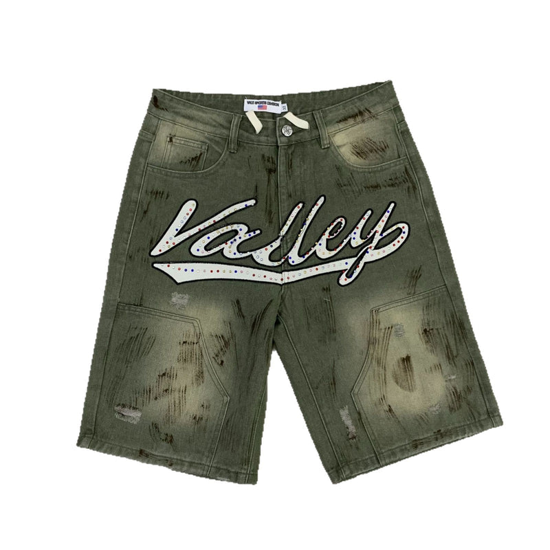Valley Rhinestone Logo Shorts - Olive