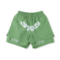 Sp5der Green White Logo Paint-Splatter Shorts