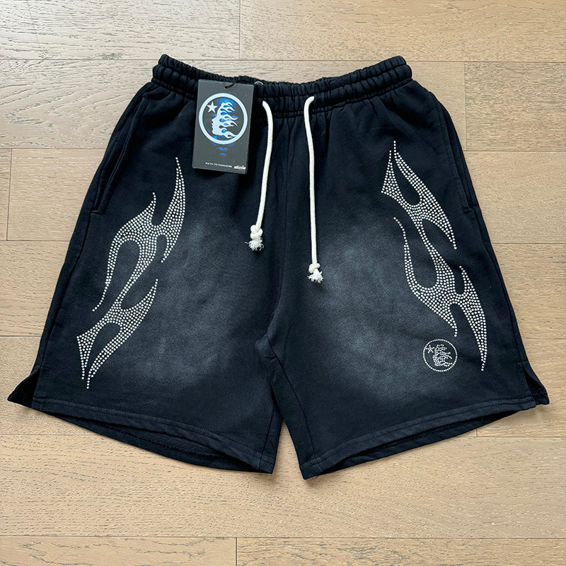 Hellstar Black White Flame Logo Shorts