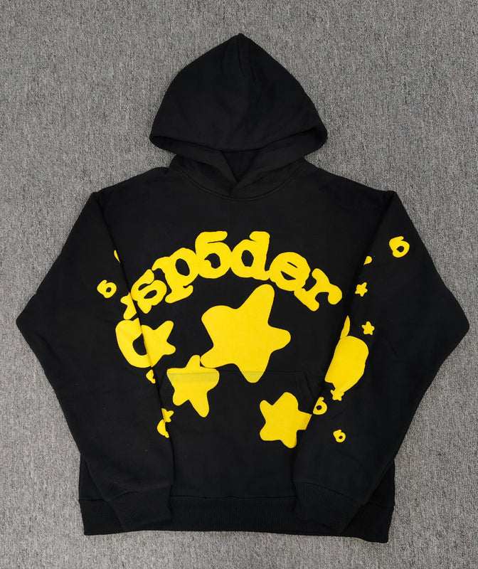 Sp5der Black Yellow Star Logo Hoodie