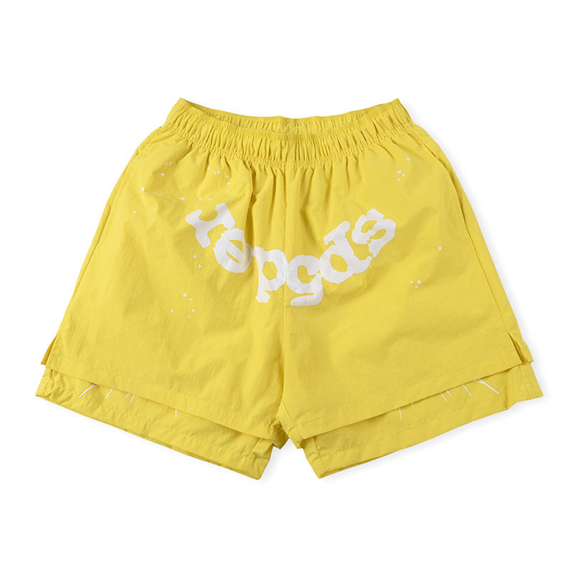 Sp5der Yellow White Logo Shorts