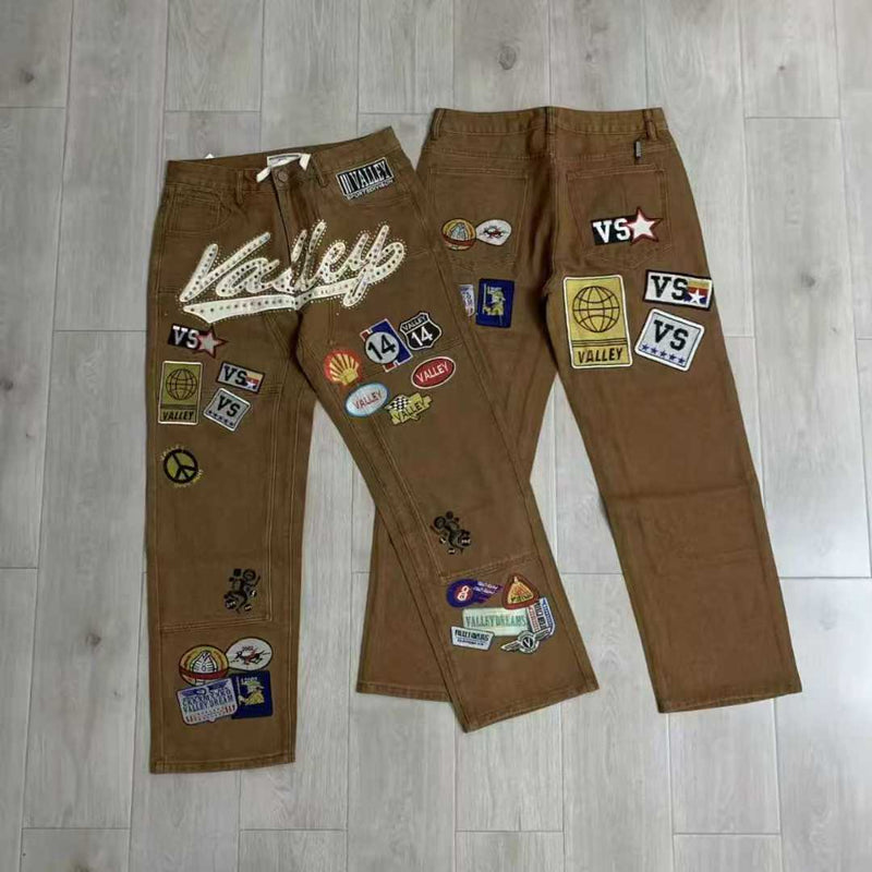 Valley Patchwork Logo Jeans - Brown