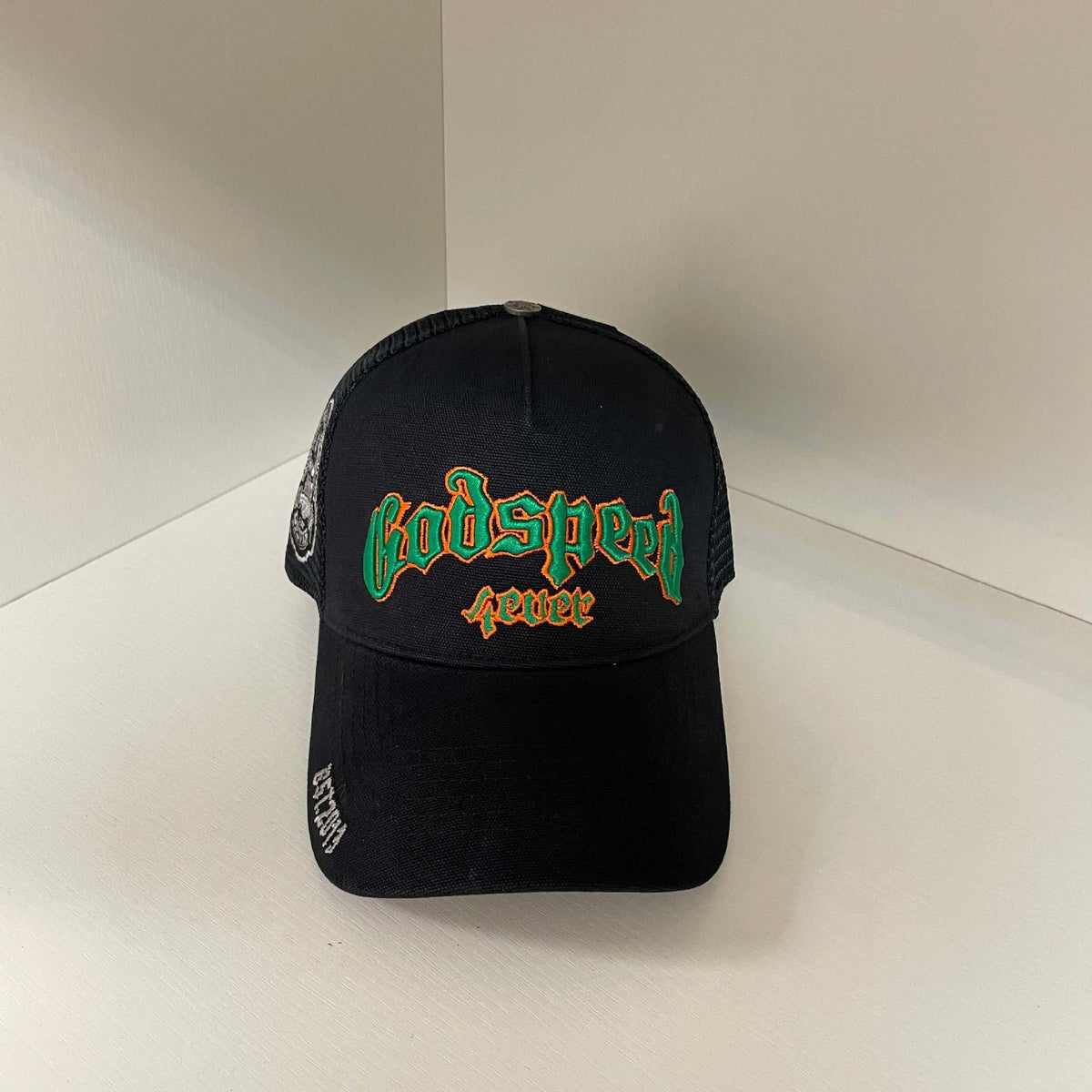 Godspeed Black Green Red Script Trucker Hat