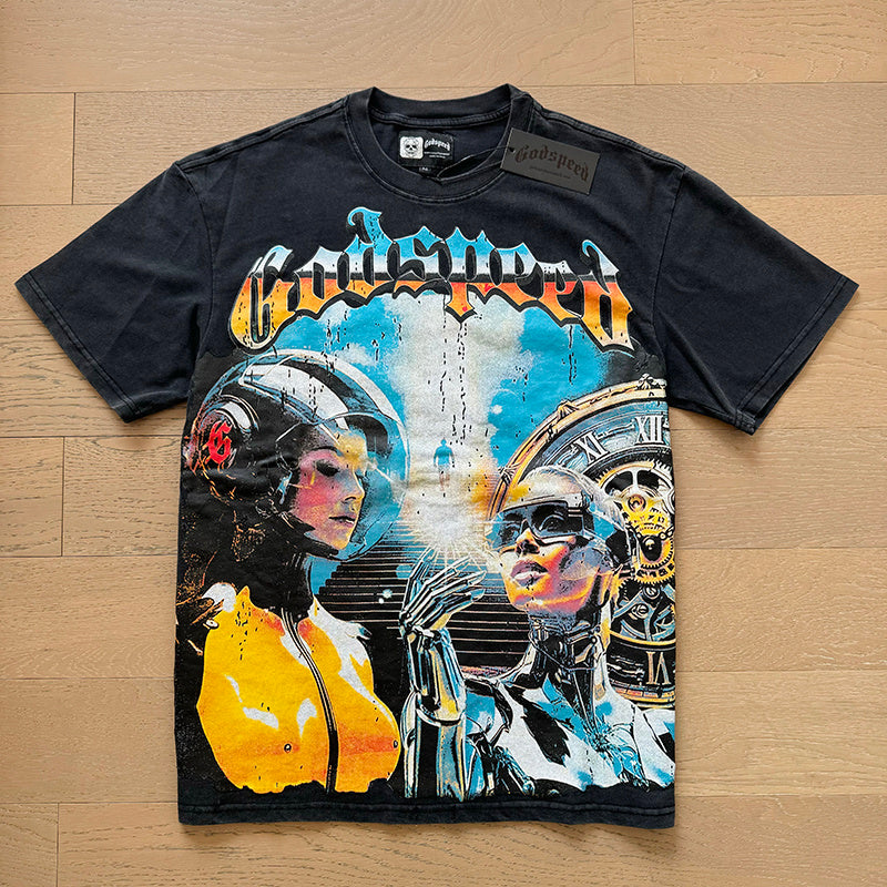 Godspeed Futuristic Clock Graphic Tee - Black