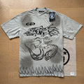 Hellstar Grey Black Flame Graphic T-Shirt