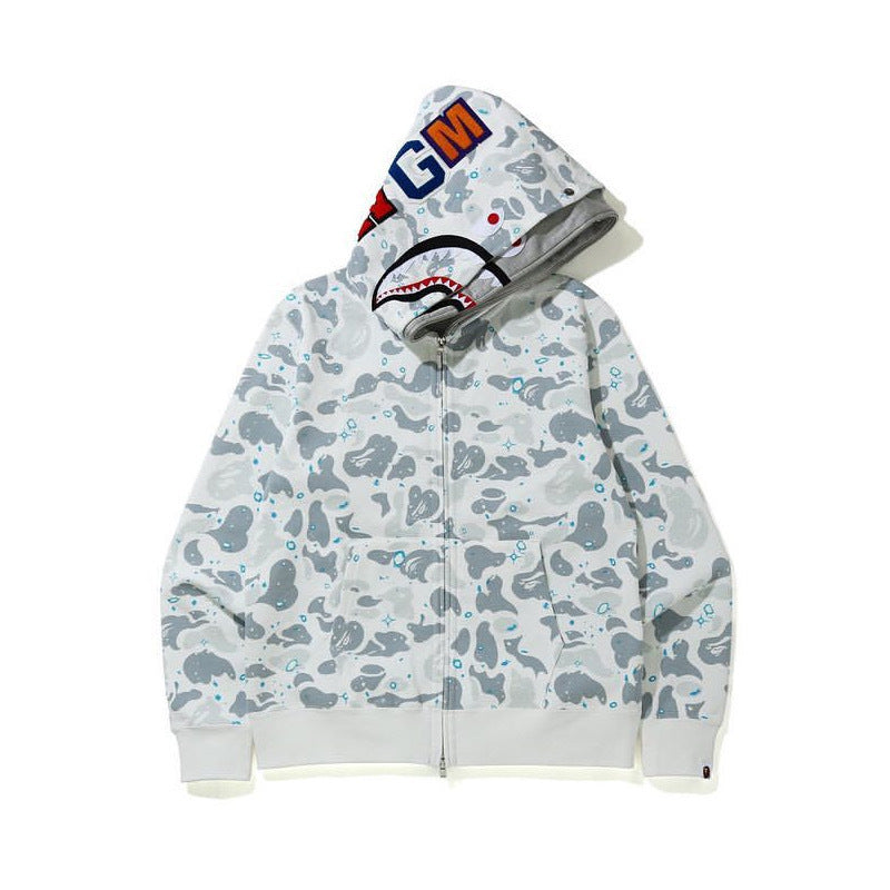 Bape Shark Full-Zip Hoodie - White and Grey Camo