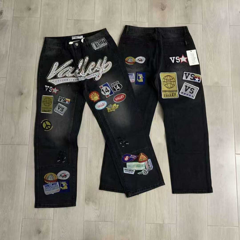 Valley Patchwork Logo Jeans - Black