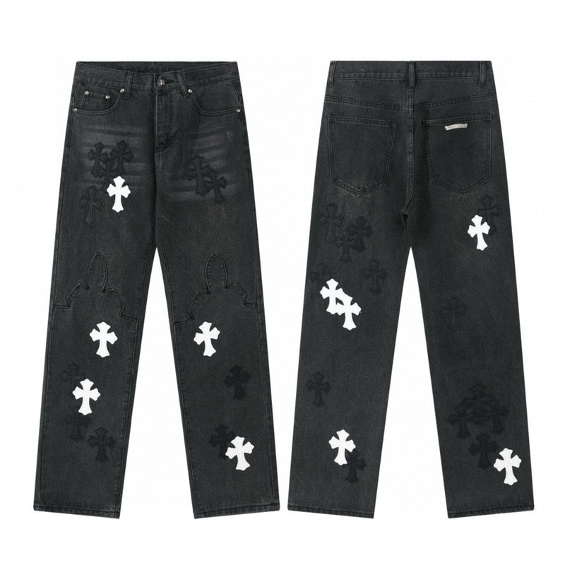 Chrome Hearts Black White Cross Jeans