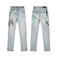 Amiri Green Paint-Splatter Light-Wash Jeans