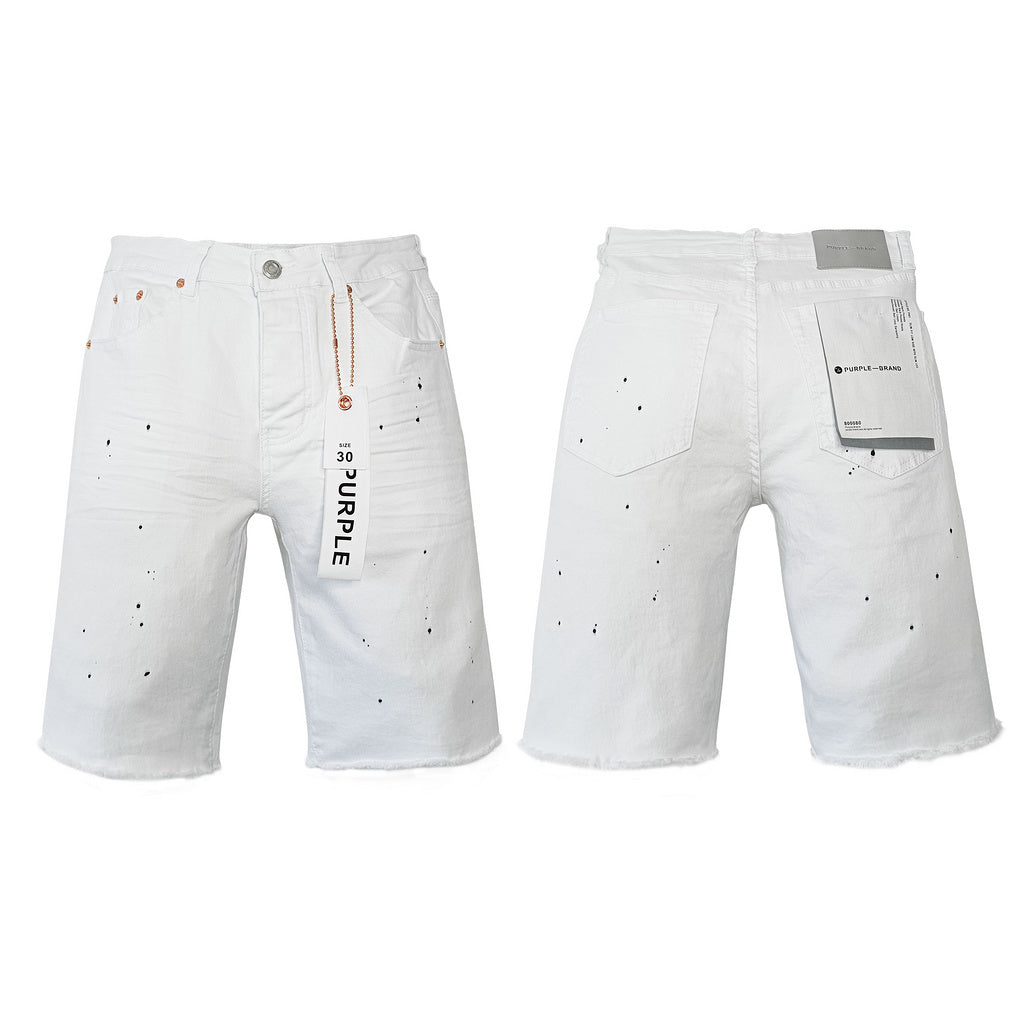 Purple Brand White Paint-Splatter Denim Shorts