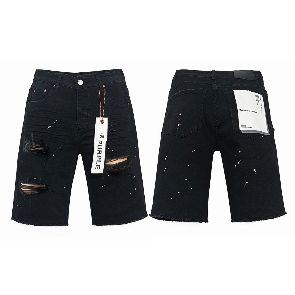 Purple Brand Distressed Black Denim Shorts