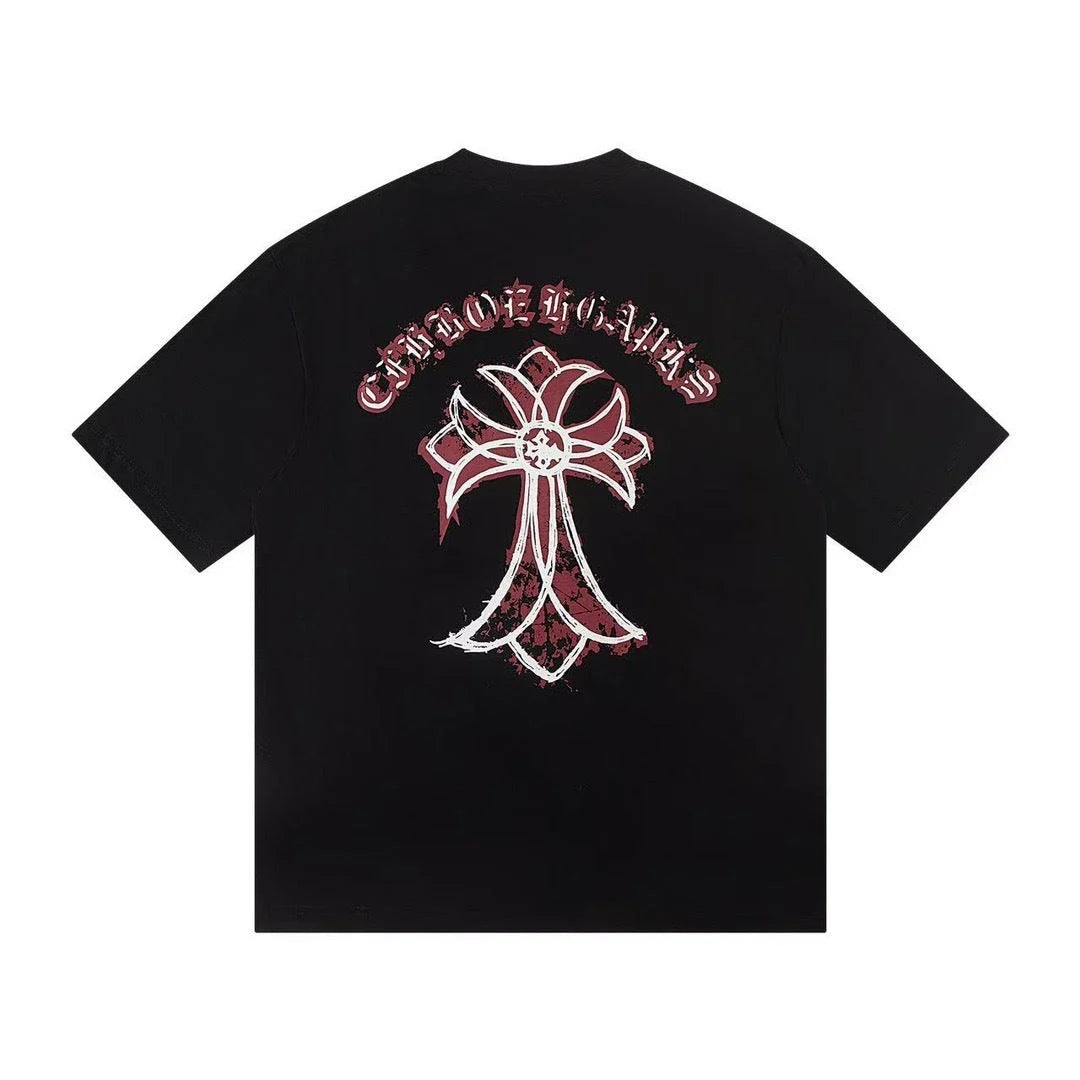 Chrome Hearts Black Pink Script Cross T-Shirt