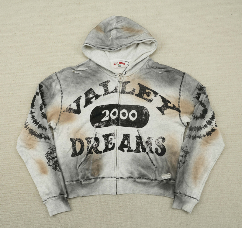 Valley Dreams Tie-Dye Pullover Hoodie - Grey