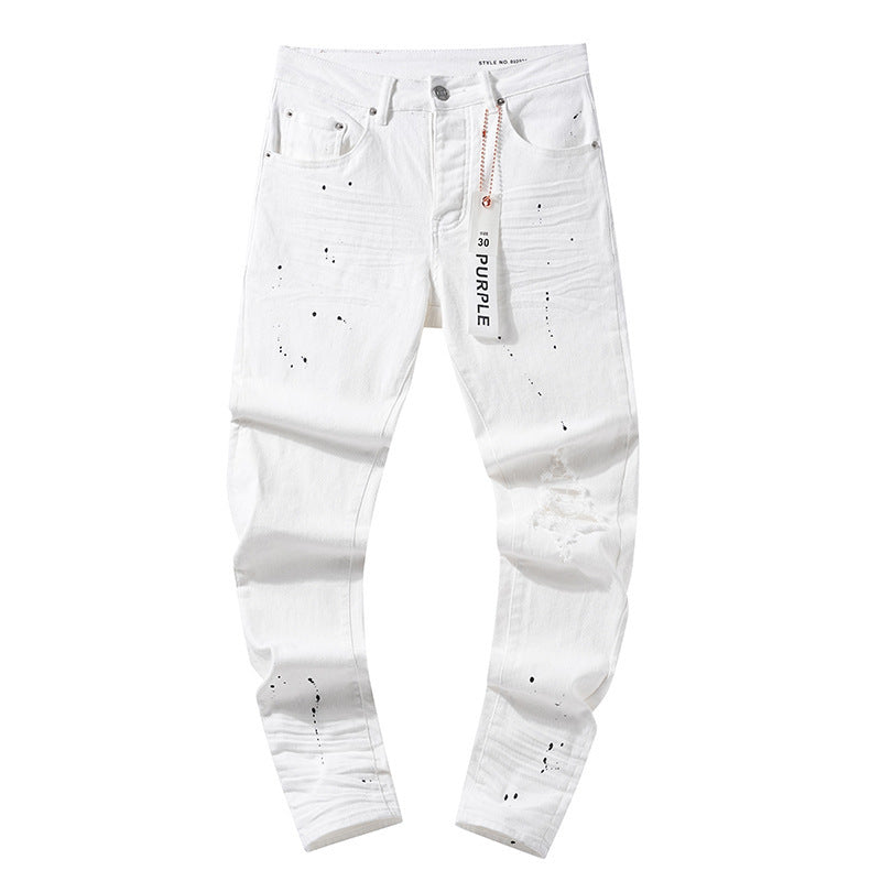 Purple Brand White Paint-Splatter Jeans
