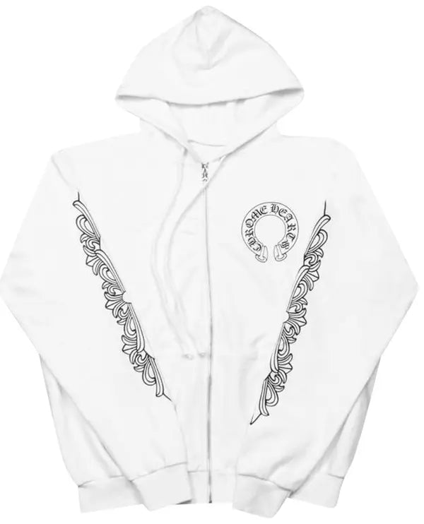 Chrome Hearts White Horseshoe Zip Hoodie