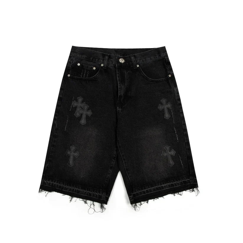 Chrome Hearts Black Cross Denim Shorts
